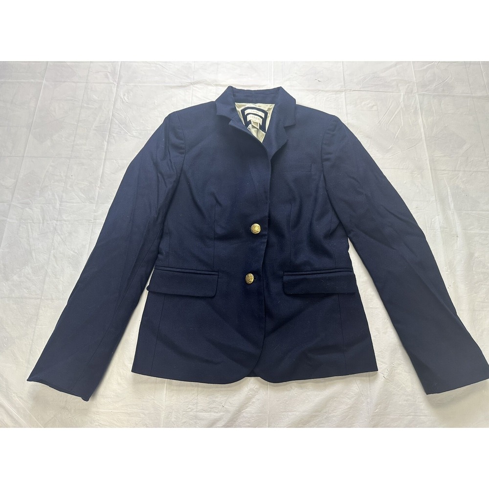 J. Crew Women's Navy Blue Wool Schoolboy Gold Button Blazer Size 2